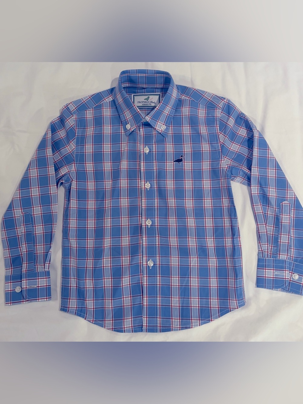 Properly Tied Boys 2T Blue Plaid Classic Fit Button Down Duck Logo Shirt NWOT